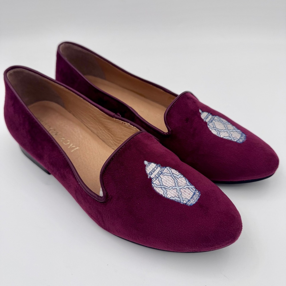 Jack Rogers Womens Velvet Ginger Jar Loafers Burgundy Wine‎ Smoking Flats 8.5M